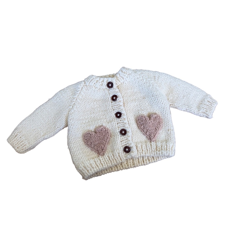 The Blueberry Hill Cream Chunky Knit Heart Pocket Cardigan Sweater 6-12 Months